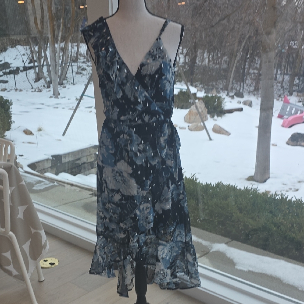 Asymmetrical Floral Navy Dress NWT Size XS Max & Ash